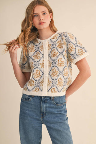 Floral Short Sleeve Cardigan