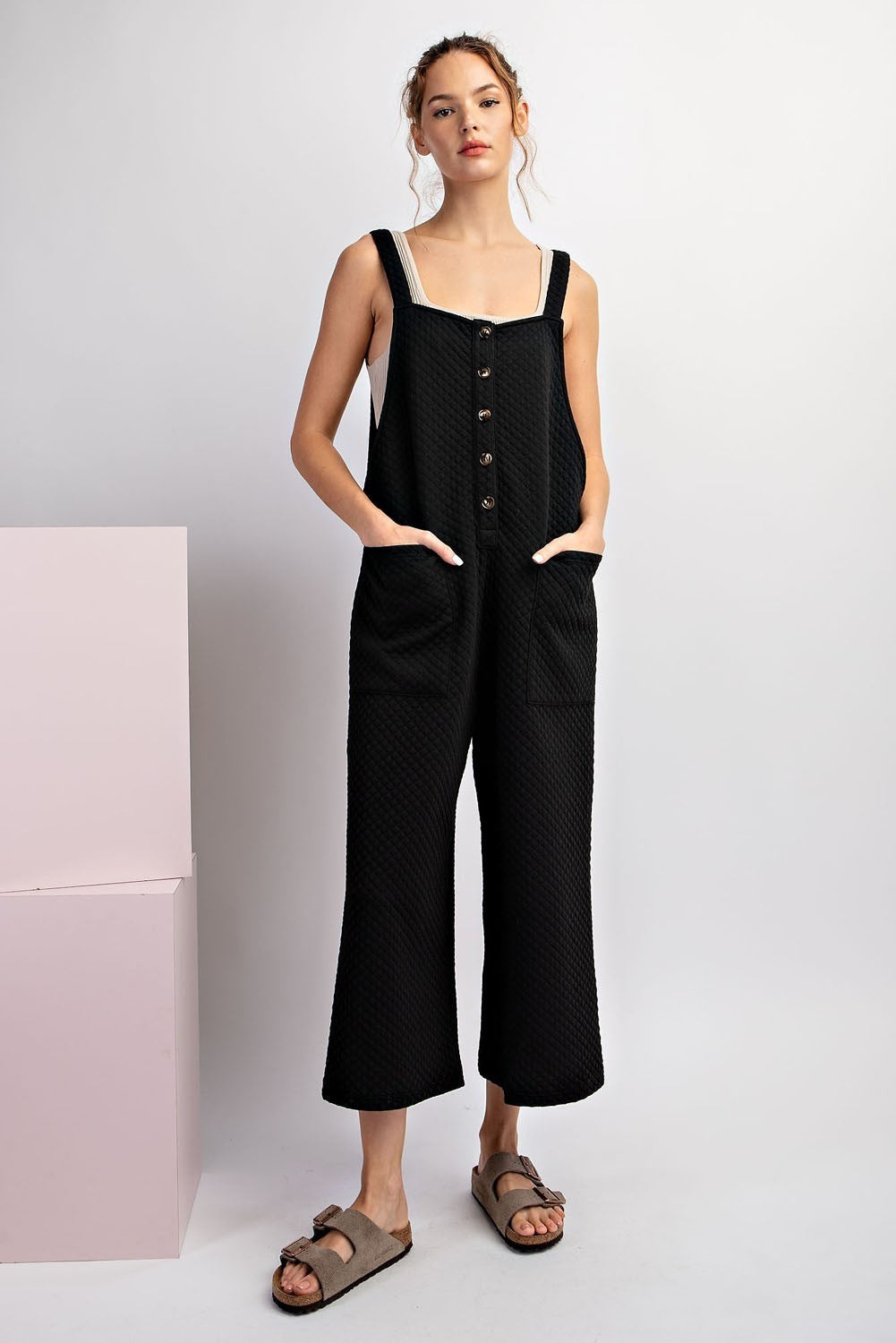 Textured Sleeveless Jumpsuit Black
