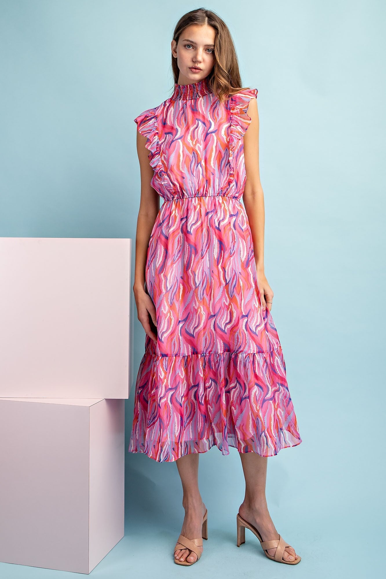 Printed Midi Dress Pink