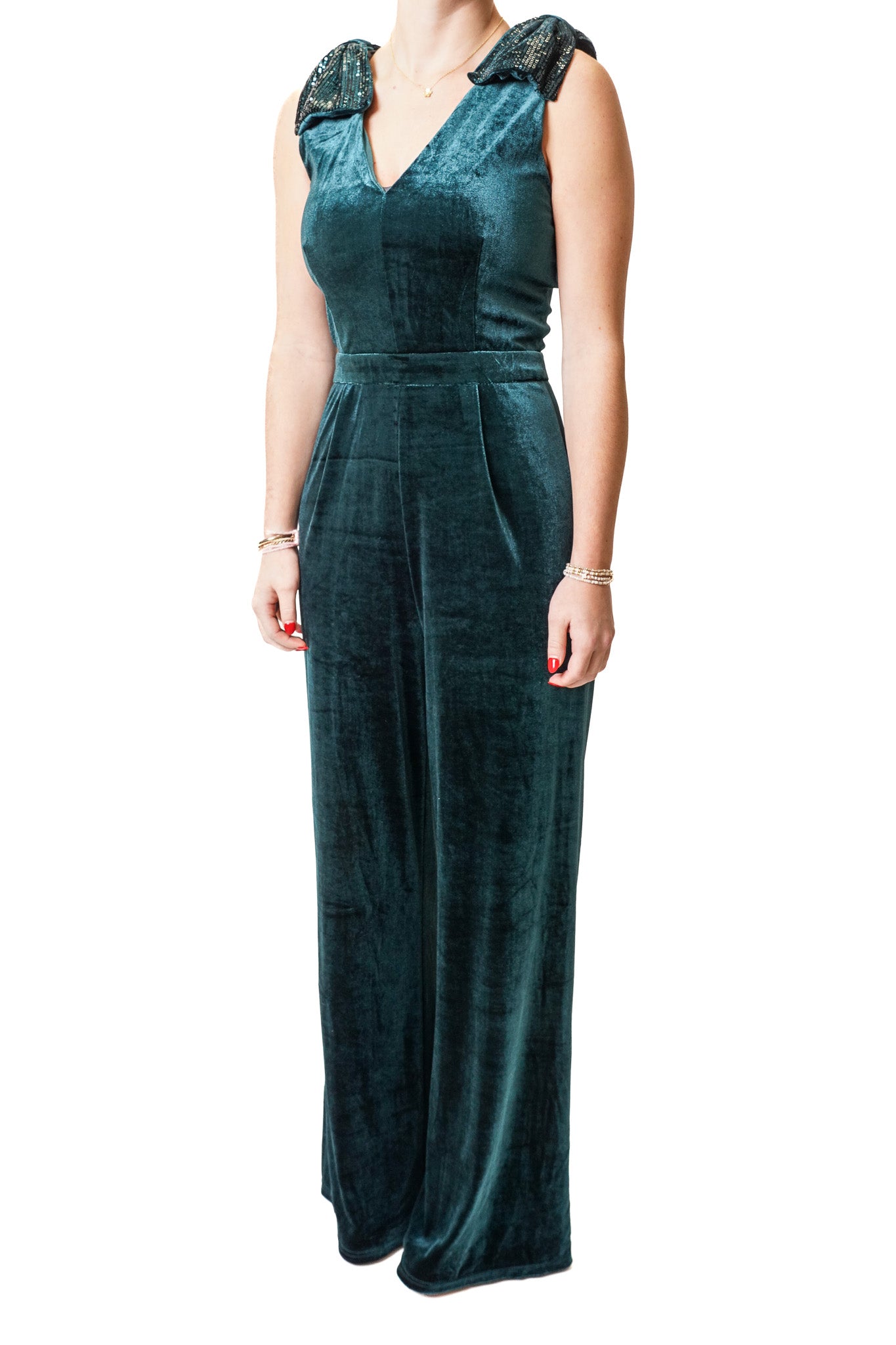 Sequin Bow Velvet Jumpsuit