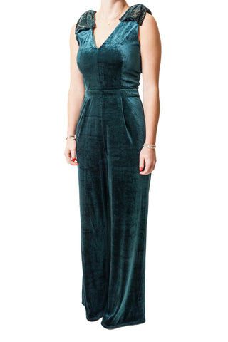 Sequin Bow Velvet Jumpsuit