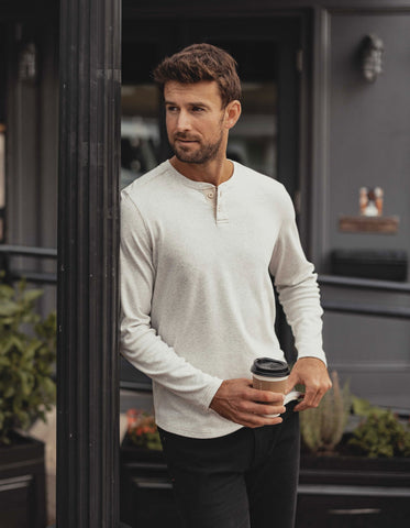 Puremeso Two Button Henley — Stone