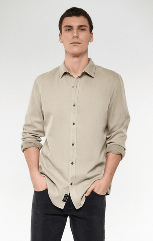 Long Sleeve Textured Button-Down Shirt — Aluminum