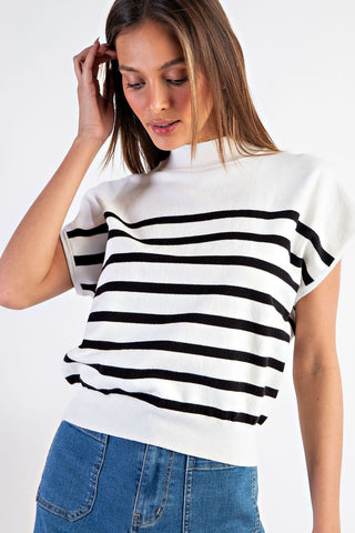 Short Sleeve Stripped Top Off White