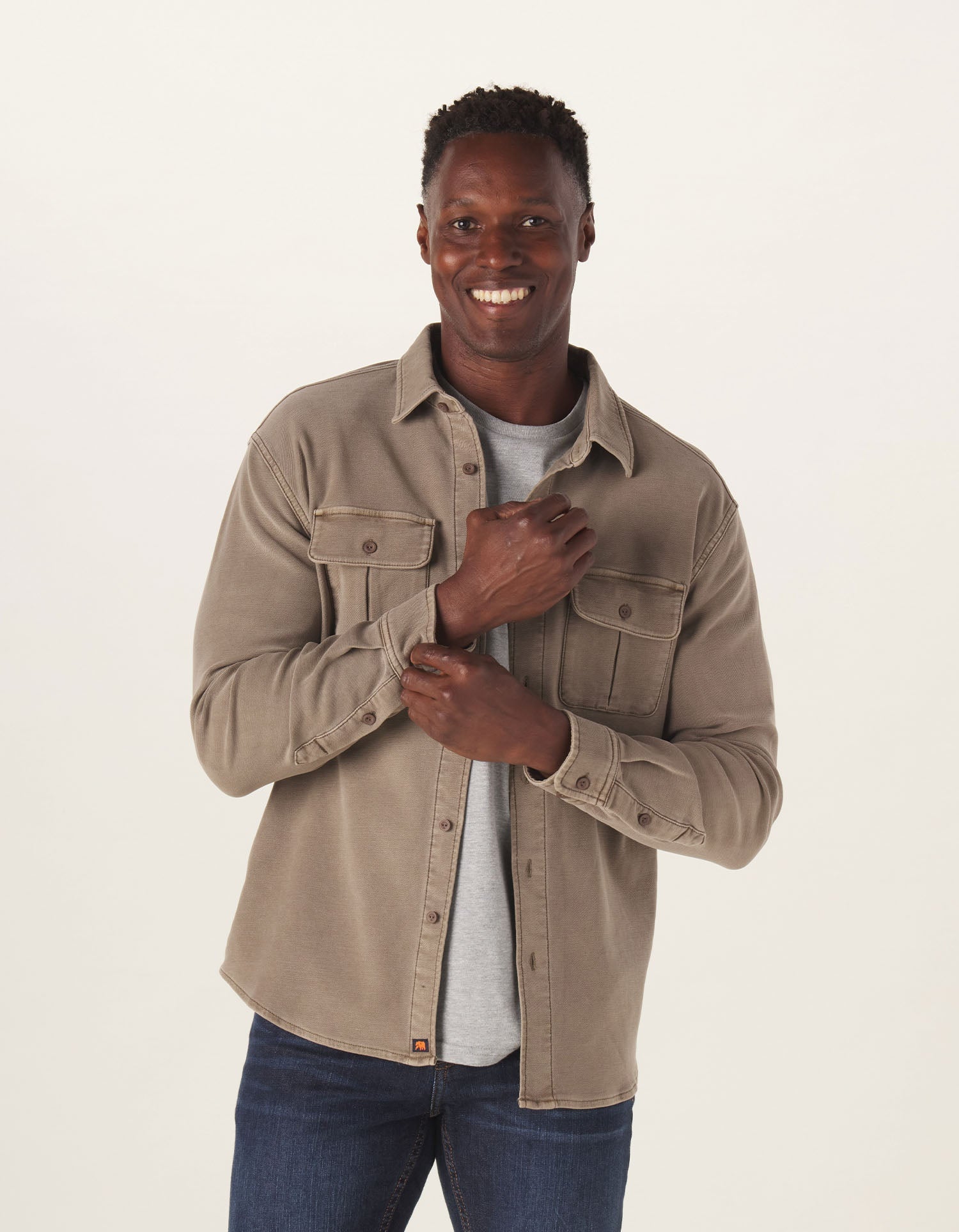 Comfort Terry Shirt Jacket — Taupe