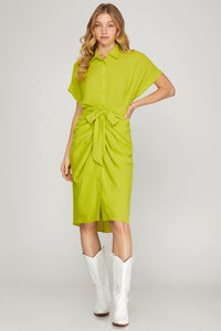 Button Down Midi Chartreuse