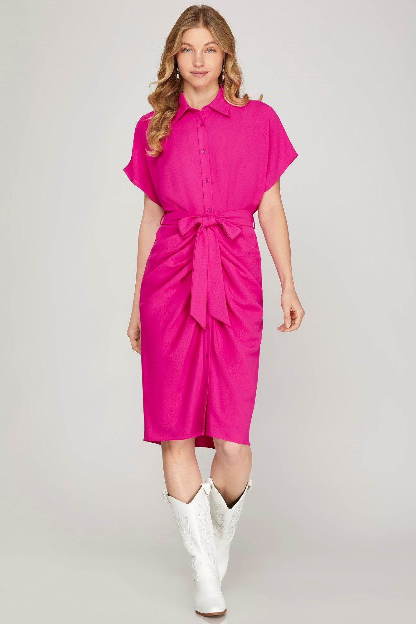 Button Down Midi Pink