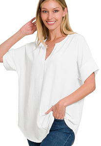 Woven Short Sleeve Top Off White