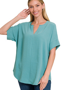 Woven Short Sleeve Top Teal