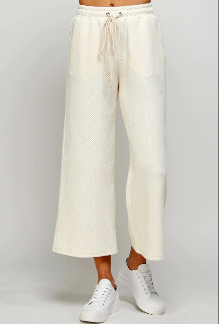 Textured Cropped Wide Pants Cream