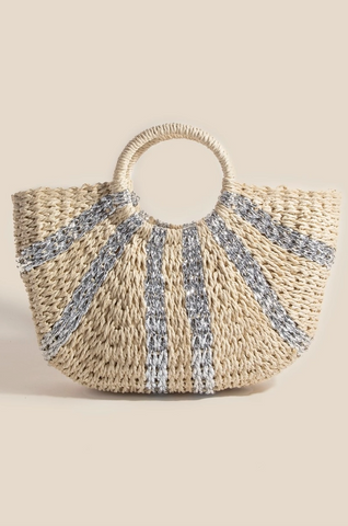 Metallic Stripes Straw Bag