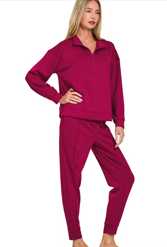 Scuba Half Zip Pullover and Jogger Set Cabernet