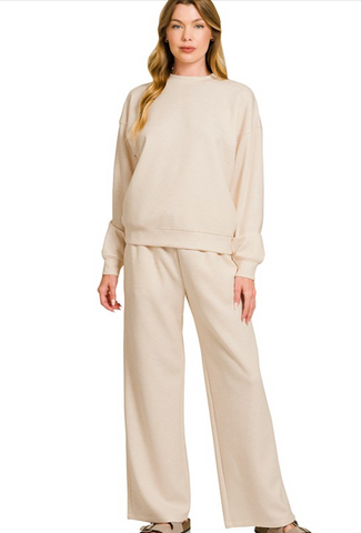 Scuba Crewneck Pullover and Pants Set H Beige