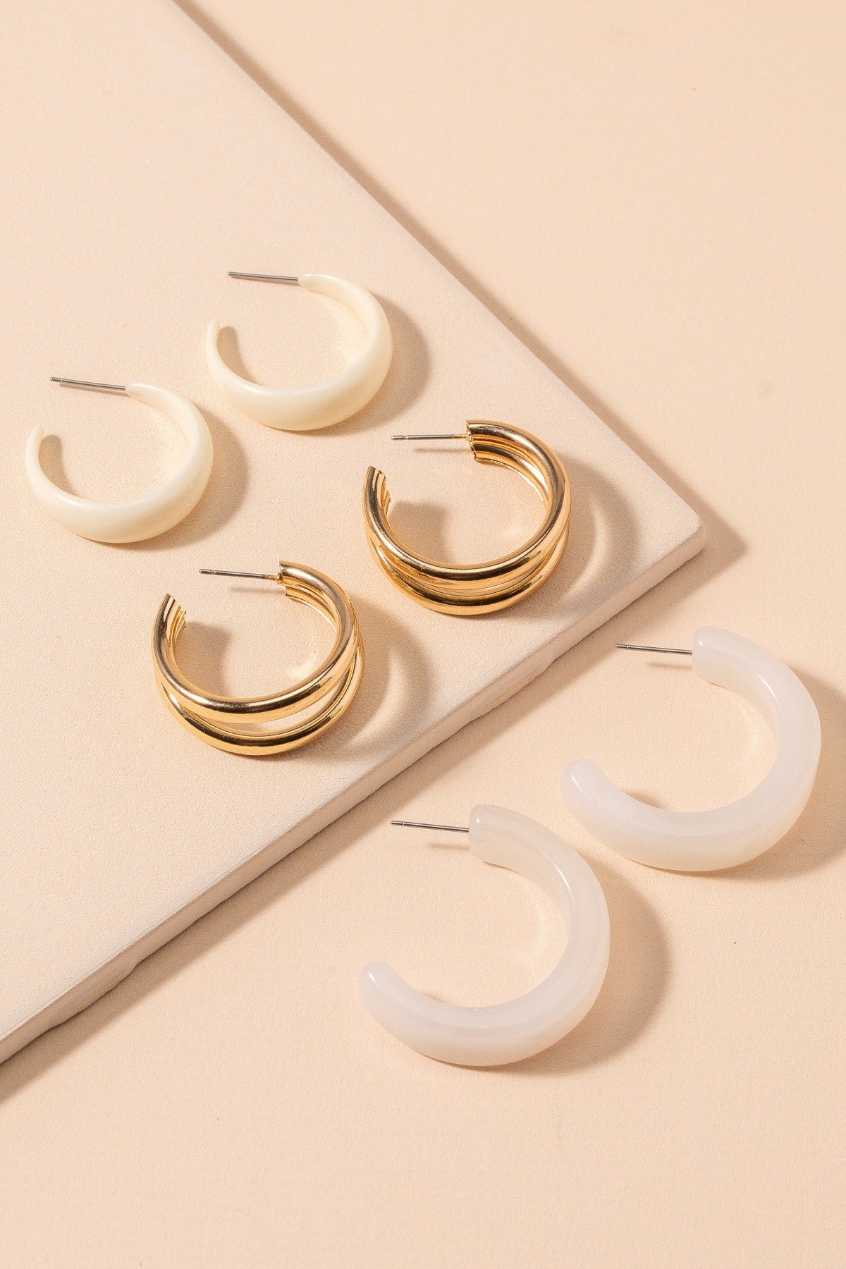 Acetate and Metal Hoop Set Ivory