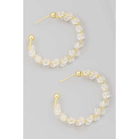 Clear Beaded Gold Hoop