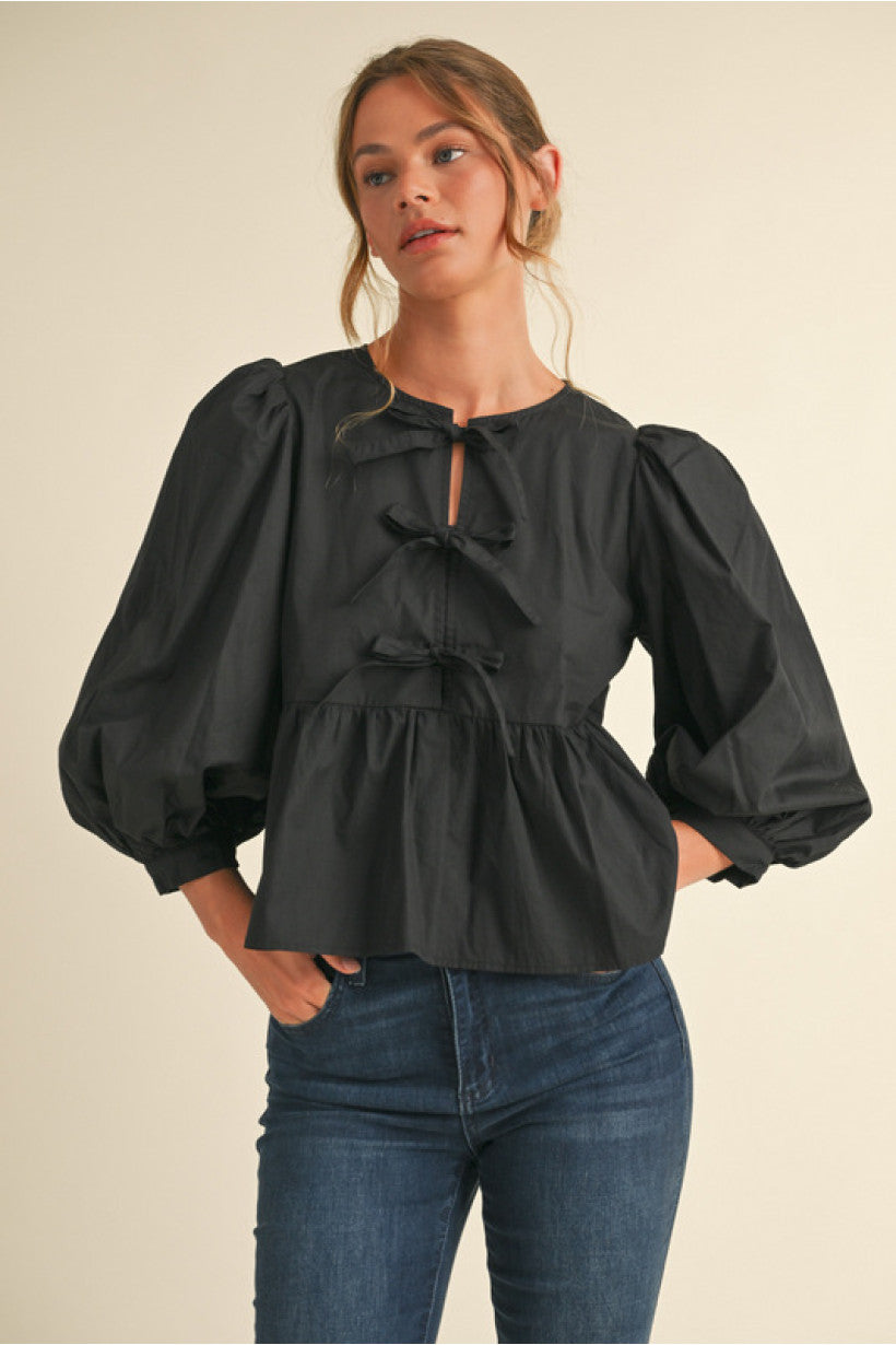 Bow Peplum Top Black