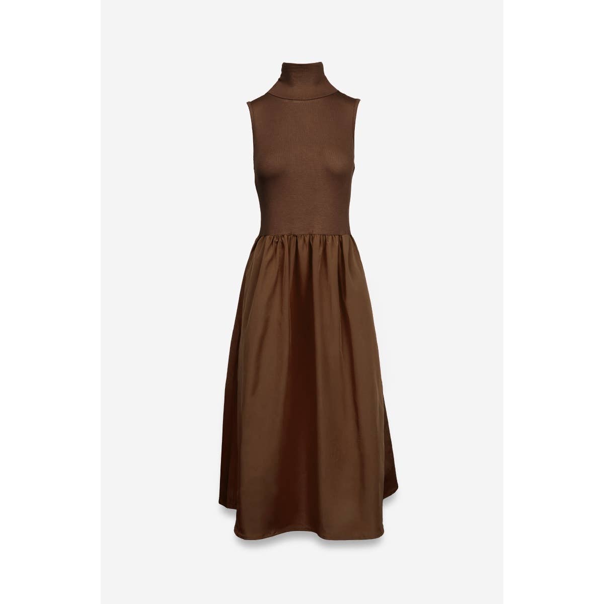 Sleeveless Mock Neck Midi Chocolate