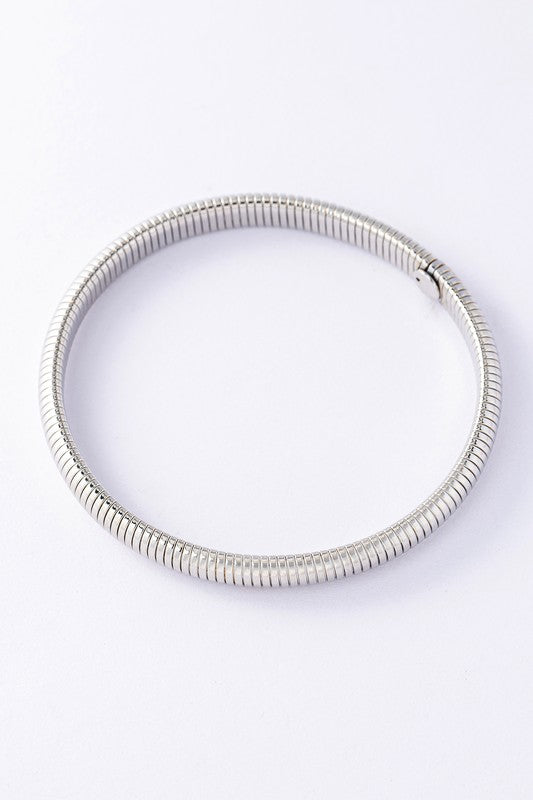 8mm Chunky Snake Stretch Bangle Silver