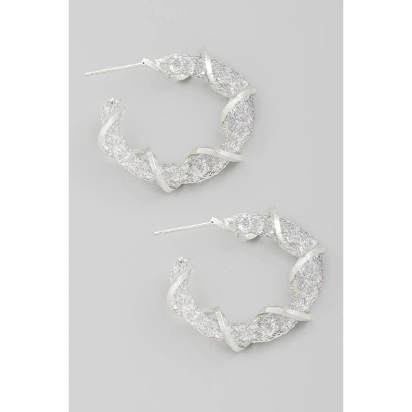 Metallic Mesh Twist Hoop Gold