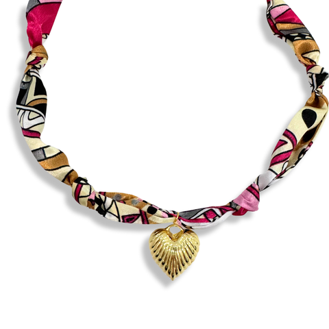 Scarf Charm Necklace Pink Abstract Heart