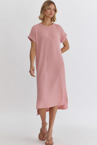 Ribbed Midi Dress Dusty Pink