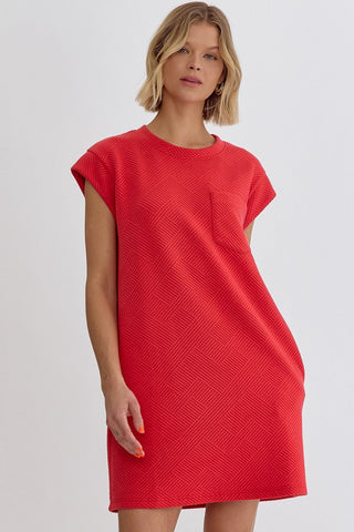 Textured Mini Dress Red