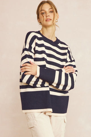 Oversized Stripe Sweater Navy
