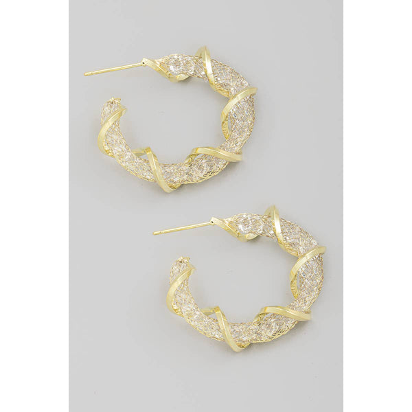 Metallic Mesh Twist Hoop Gold