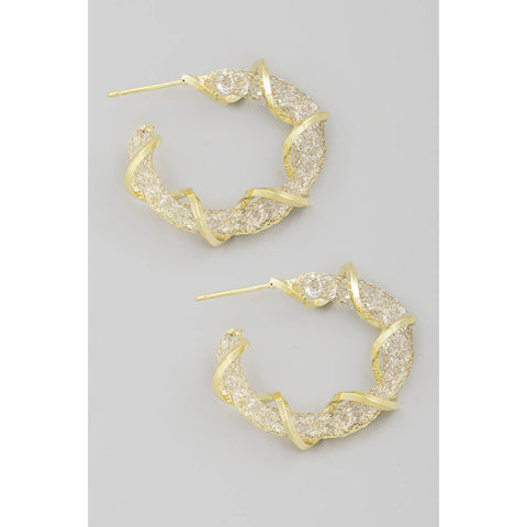 Metallic Mesh Twist Hoop Gold