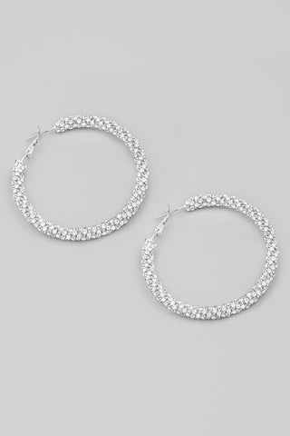 Rhinestone Latch Hoop Silver