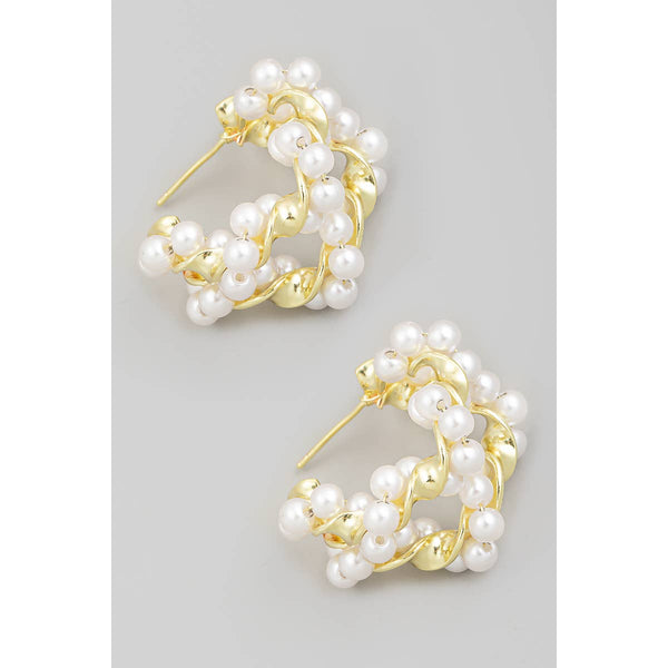 Beaded Twist Gold Hoop