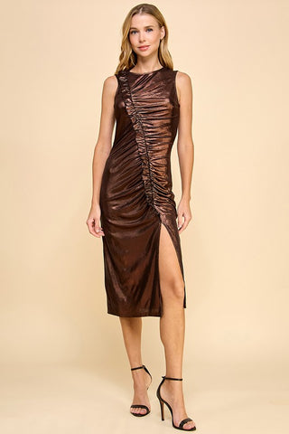 Fitted Ruched Sleeveless Midi