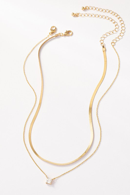 Herringbone and Square Pendant Necklace Set