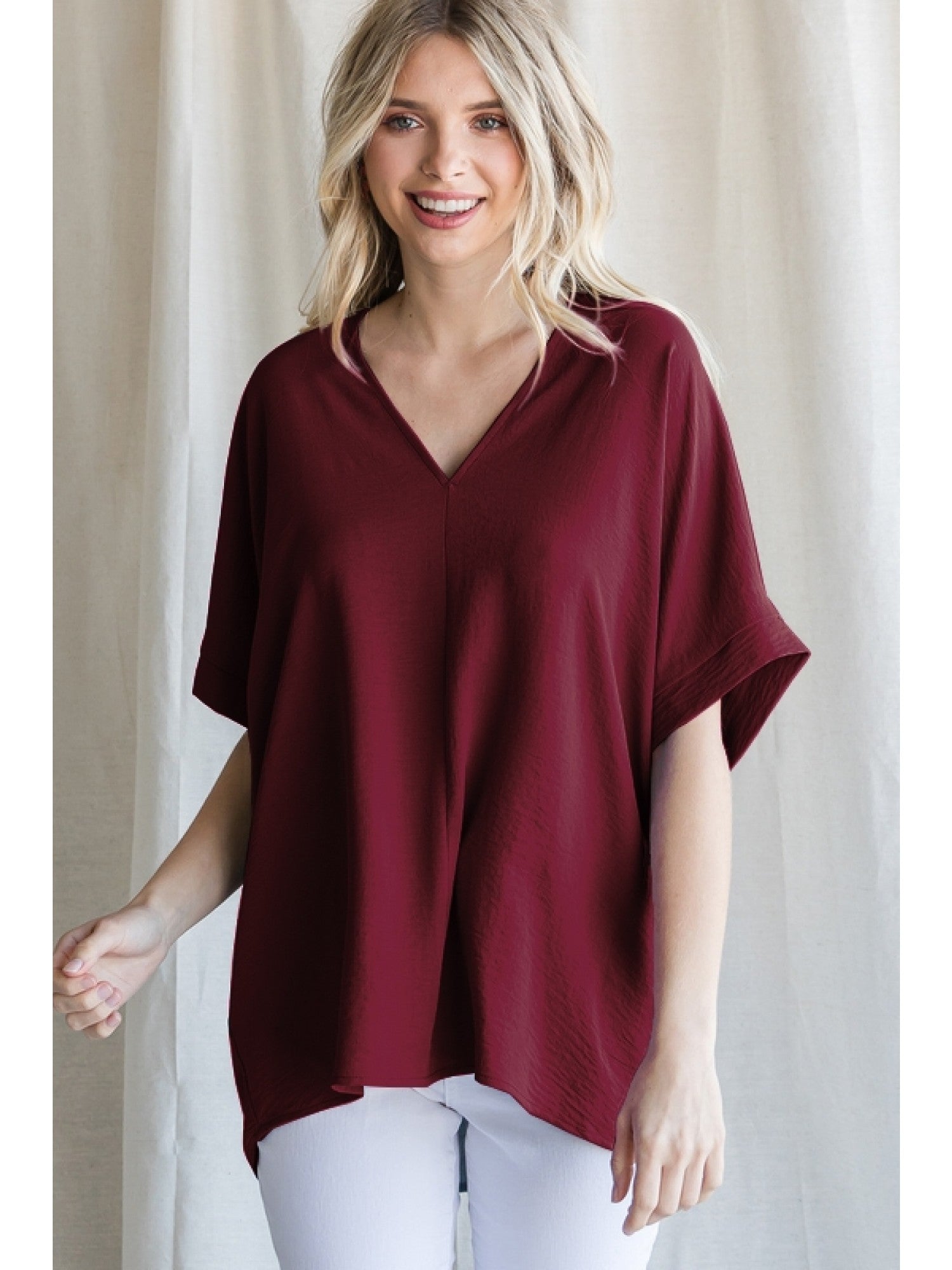 V-Neck Short Sleeve Top Wine