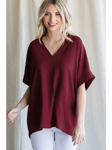 V-Neck Short Sleeve Top Wine