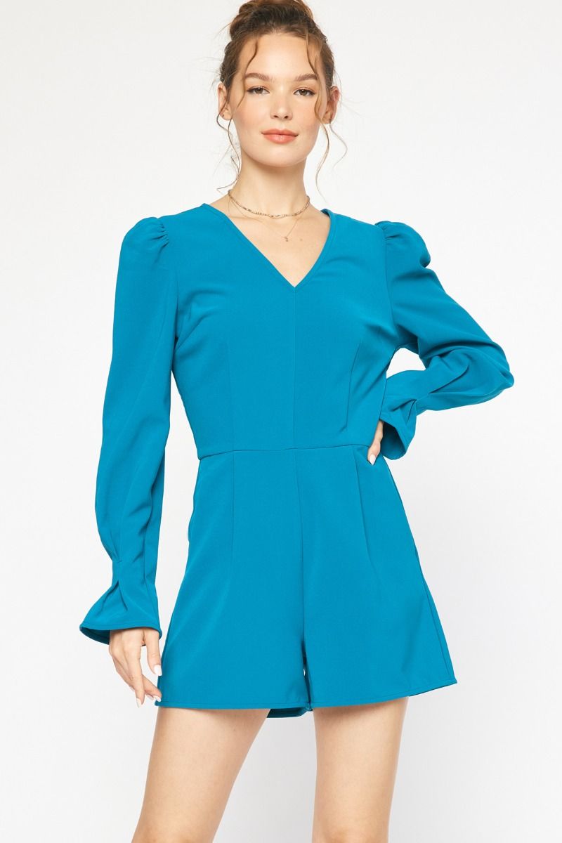 Long Sleeve Romper Teal