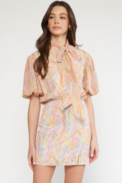 Paisley Print Mock Neck Mini
