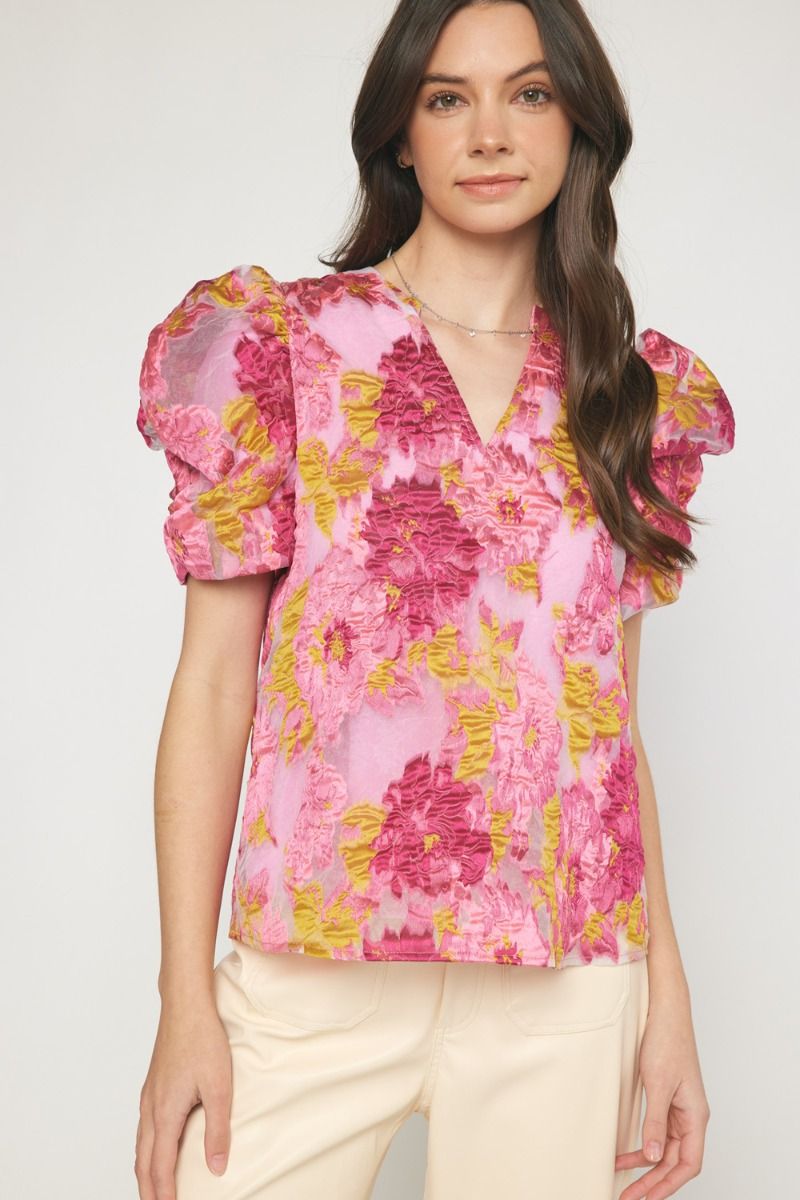 Textured Floral Top Pink