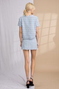 Tweed Crop Top Light Blue