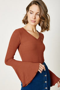 V-Neck Bell Sleeve Top Rust