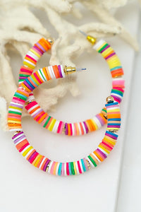 Flat Disk Bead Hoop Earrings Multicolor