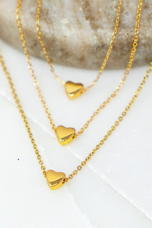 Triple Layer Heart Necklace Gold