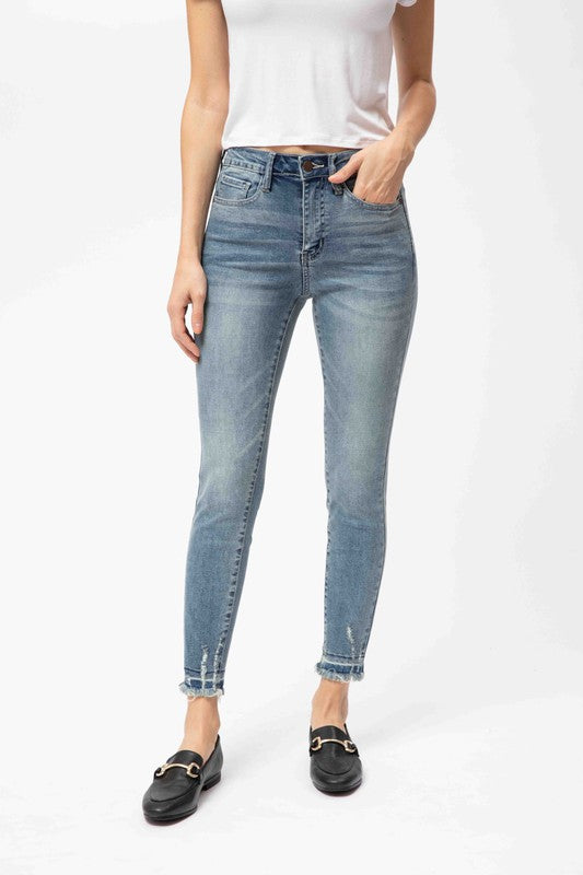 High Rise Distressed Ankle Denim