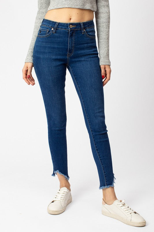 High-Rise Skinny Frayed Hem Jeans Denim