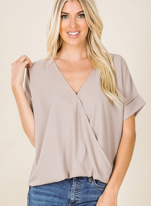 Woven Draped Front Top Ash Mocha