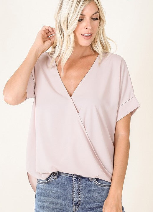 Woven Draped Front Top Dusty Blush