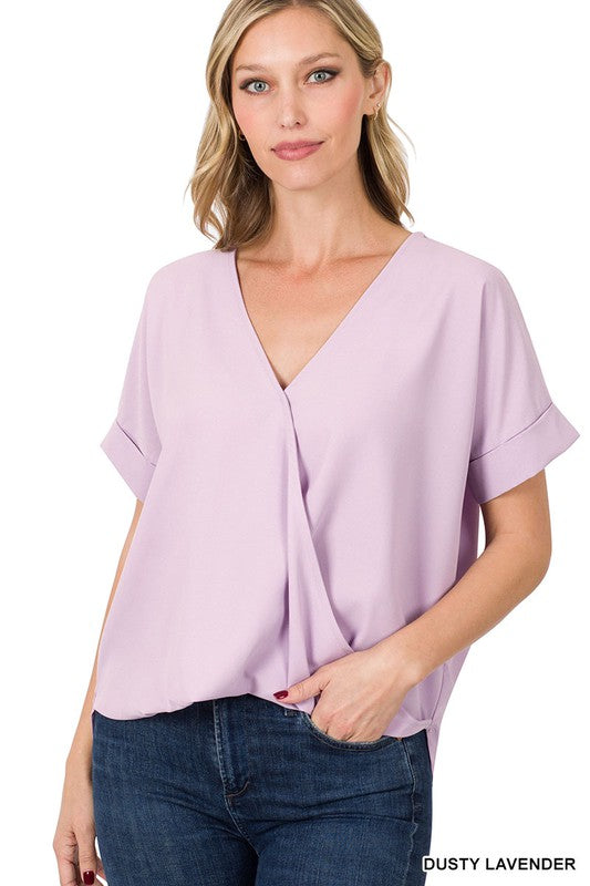 Woven Draped Front Top Dusty Lavender