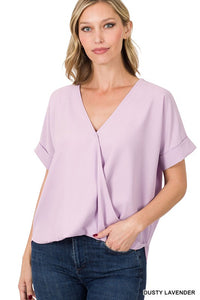 Woven Draped Front Top Dusty Lavender