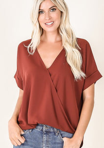 Woven Draped Front Top Dark Rust