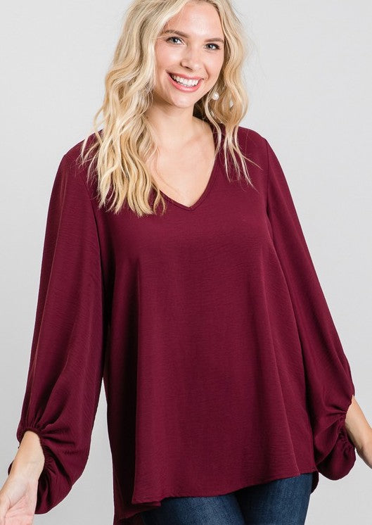 Bubble Sleeve Top Wine